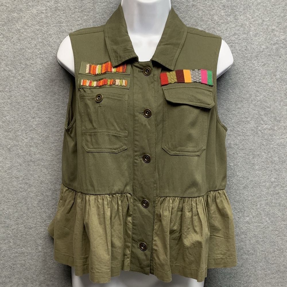 Altar'd State Womens Vest Top Size‎ S Olive Green Beading Peplum Military Army